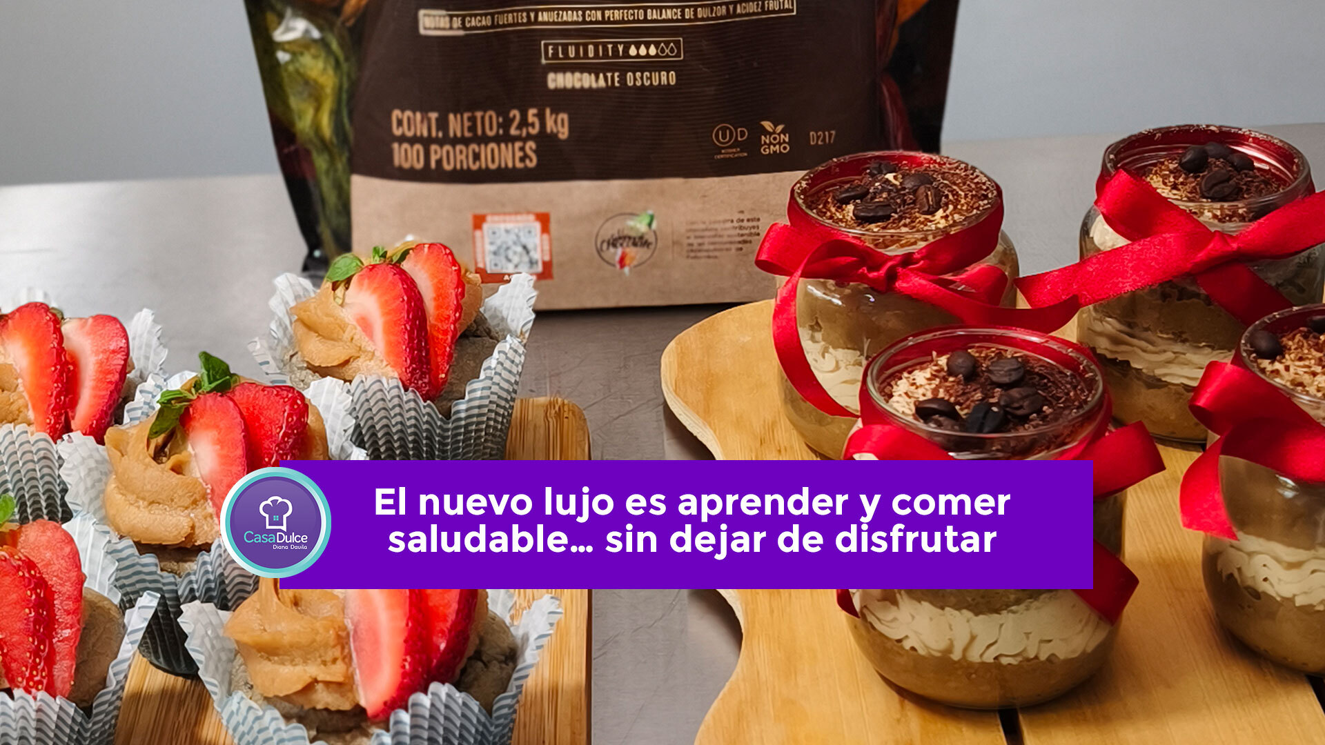 Pastelería saludable en Cali — Casa Dulce Academia: postres con chocolate oscuro y fresas frescas